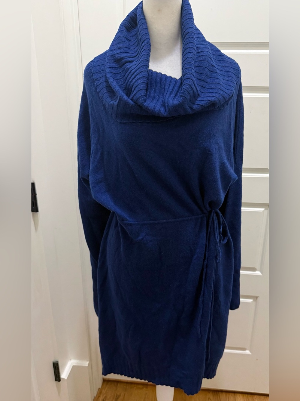 NWT. Ply Cashmere. Royal Navy Cowl Neck Drawstring Waist Dress. XL.